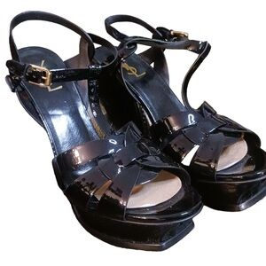 YSL Yves Saint Laurent Tribute Sandals in Black Patent Leather Size 11.5 (42)